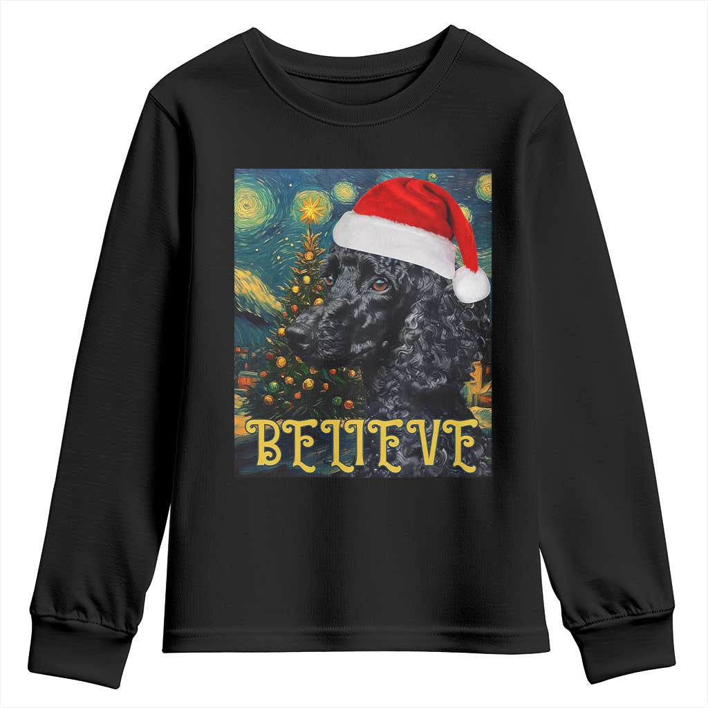 Funny Xmas Poodle Youth Sweatshirt Believe Christmas Starry Night Dog Lover TS09 Black Print Your Wear