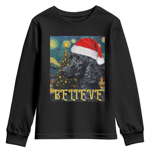Funny Xmas Poodle Youth Sweatshirt Believe Christmas Starry Night Dog Lover TS09 Black Print Your Wear