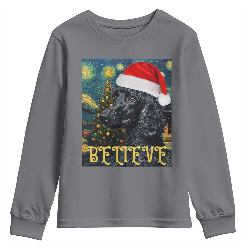 Funny Xmas Poodle Youth Sweatshirt Believe Christmas Starry Night Dog Lover TS09 Charcoal Print Your Wear