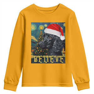 Funny Xmas Poodle Youth Sweatshirt Believe Christmas Starry Night Dog Lover TS09 Gold Print Your Wear