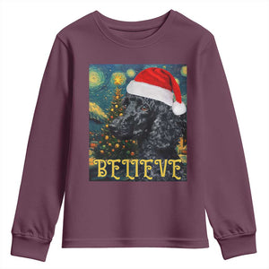 Funny Xmas Poodle Youth Sweatshirt Believe Christmas Starry Night Dog Lover TS09 Maroon Print Your Wear