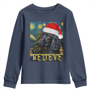 Funny Xmas Poodle Youth Sweatshirt Believe Christmas Starry Night Dog Lover TS09 Navy Print Your Wear