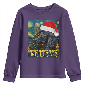 Funny Xmas Poodle Youth Sweatshirt Believe Christmas Starry Night Dog Lover TS09 Purple Print Your Wear