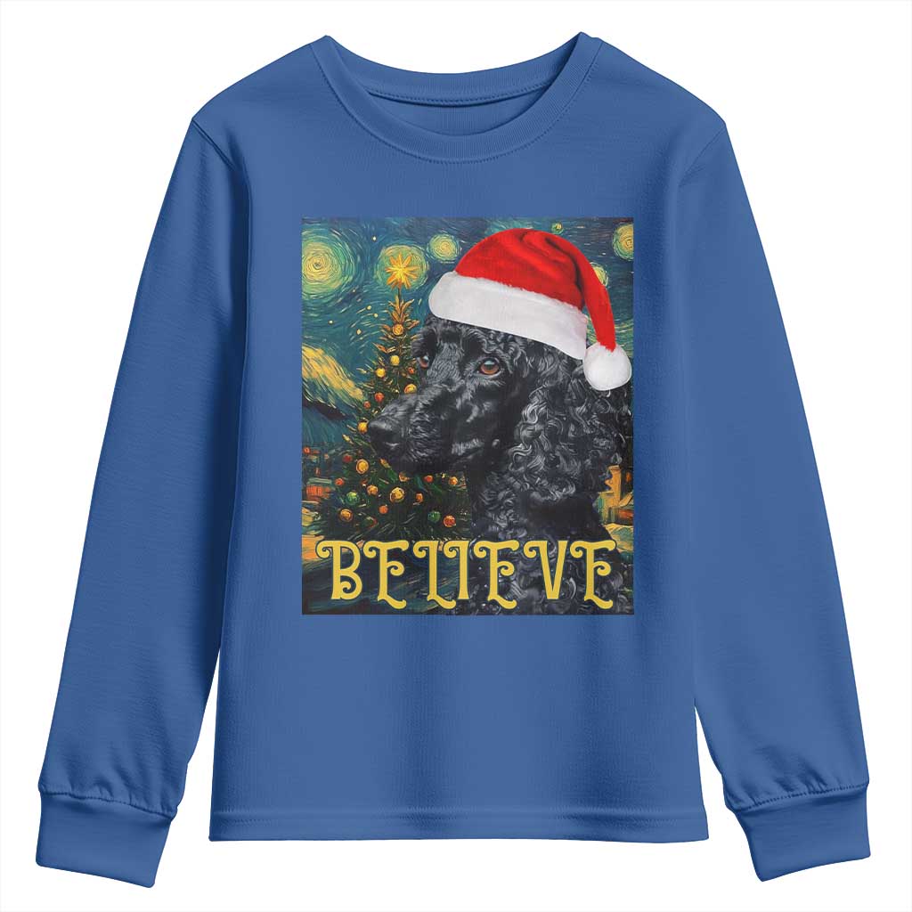 Funny Xmas Poodle Youth Sweatshirt Believe Christmas Starry Night Dog Lover TS09 Royal Blue Print Your Wear