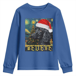Funny Xmas Poodle Youth Sweatshirt Believe Christmas Starry Night Dog Lover TS09 Royal Blue Print Your Wear