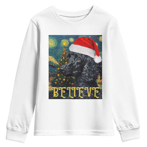 Funny Xmas Poodle Youth Sweatshirt Believe Christmas Starry Night Dog Lover TS09 White Print Your Wear