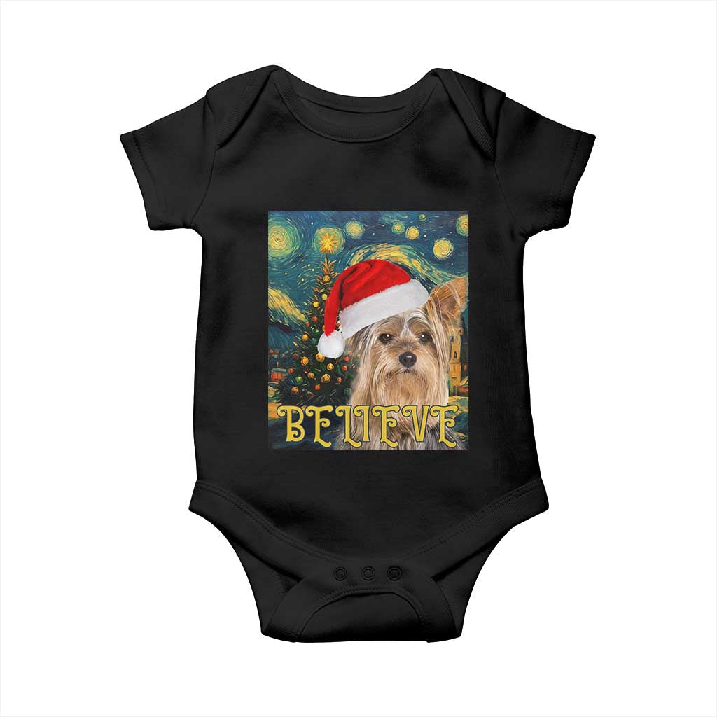 Funny Xmas Yorkshire Baby Onesie Believe Christmas Starry Night Dog Lover TS09 Black Print Your Wear