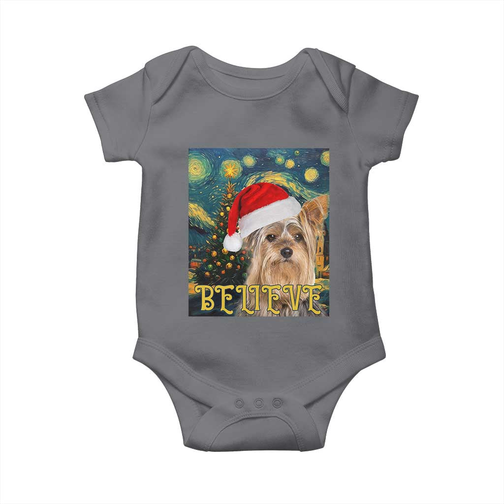 Funny Xmas Yorkshire Baby Onesie Believe Christmas Starry Night Dog Lover TS09 Charcoal Print Your Wear