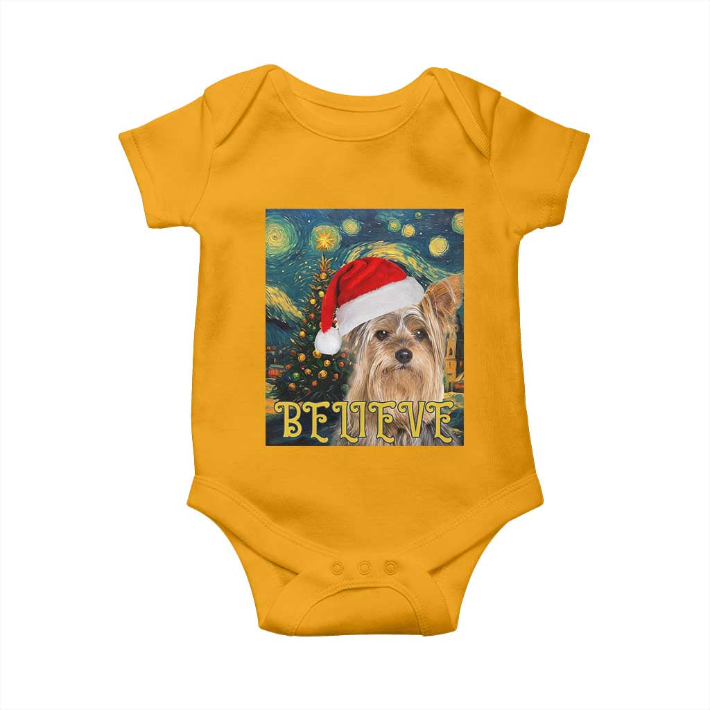 Funny Xmas Yorkshire Baby Onesie Believe Christmas Starry Night Dog Lover TS09 Gold Print Your Wear