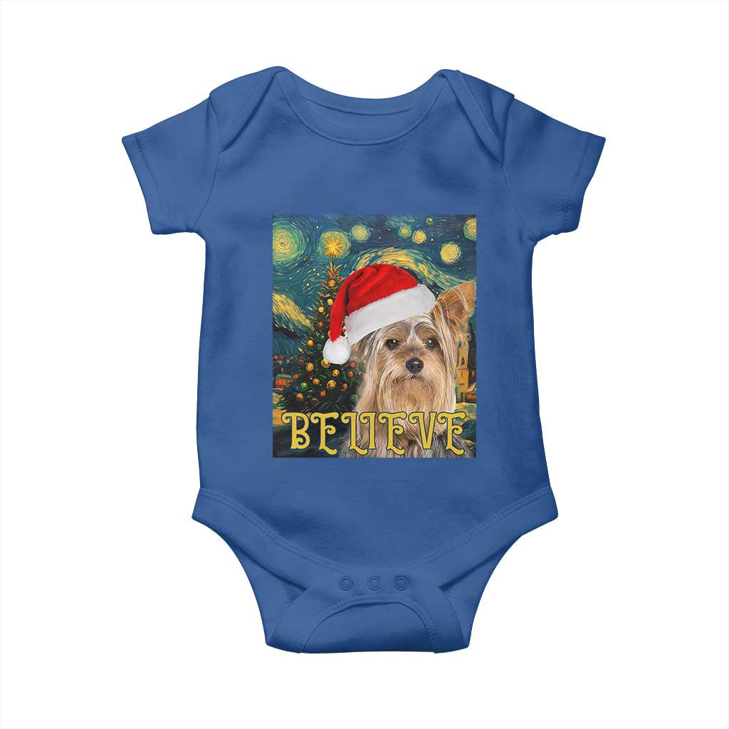 Funny Xmas Yorkshire Baby Onesie Believe Christmas Starry Night Dog Lover TS09 Royal Blue Print Your Wear