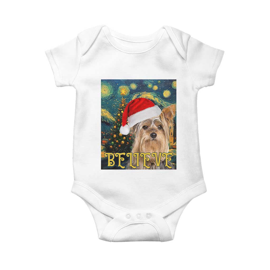 Funny Xmas Yorkshire Baby Onesie Believe Christmas Starry Night Dog Lover TS09 White Print Your Wear