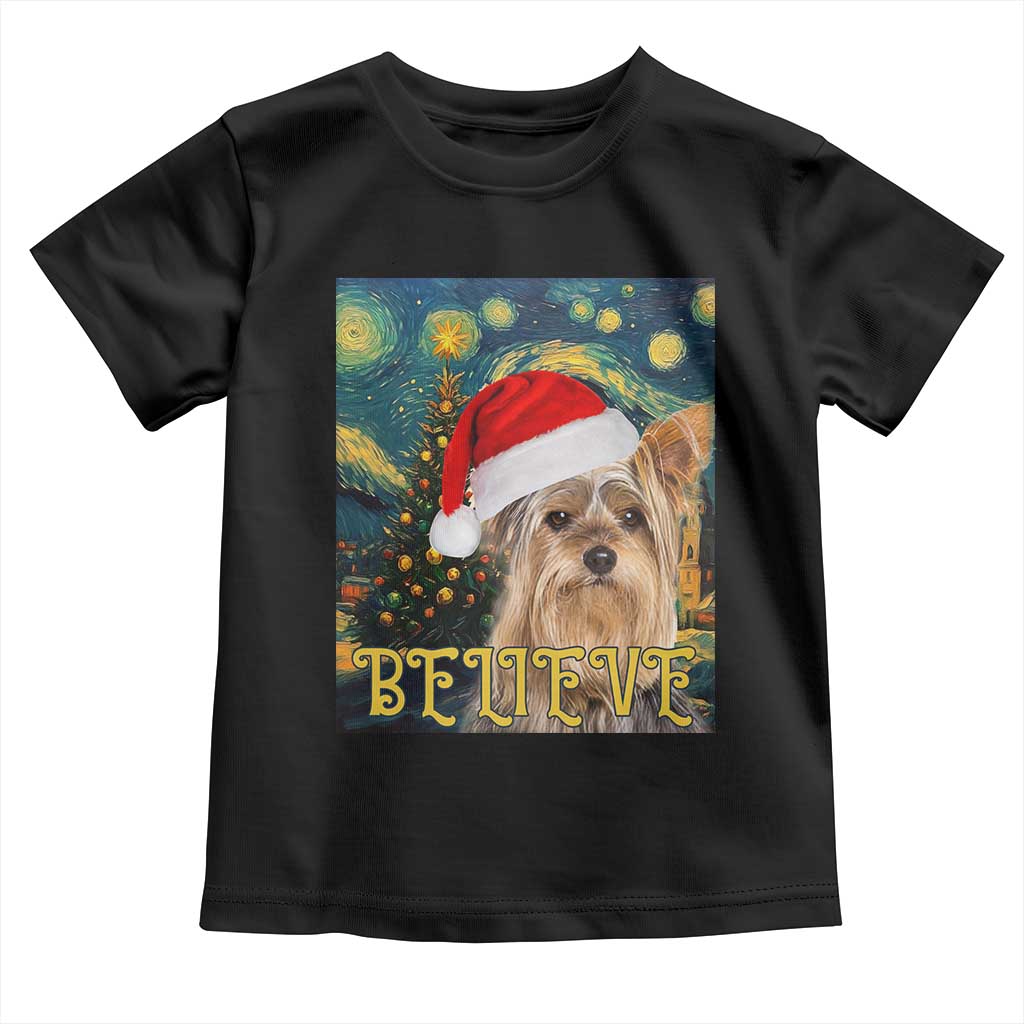 Funny Xmas Yorkshire Baby Shirt Believe Christmas Starry Night Dog Lover TS09 Black Print Your Wear