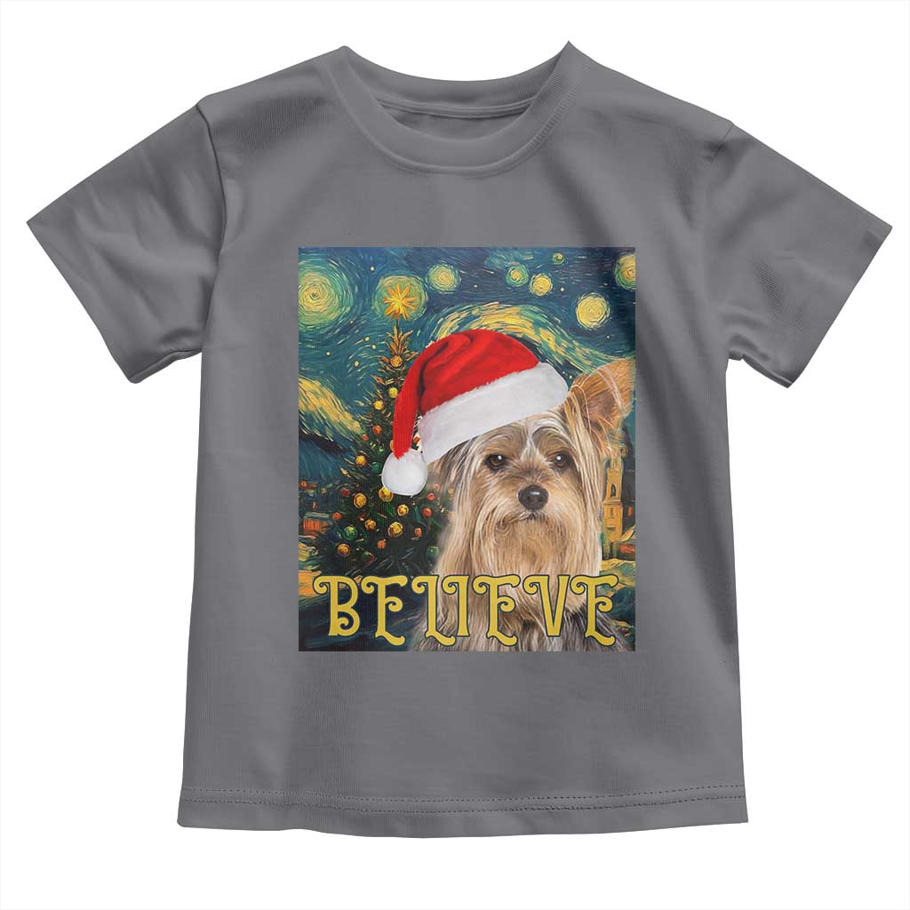 Funny Xmas Yorkshire Baby Shirt Believe Christmas Starry Night Dog Lover TS09 Charcoal Print Your Wear
