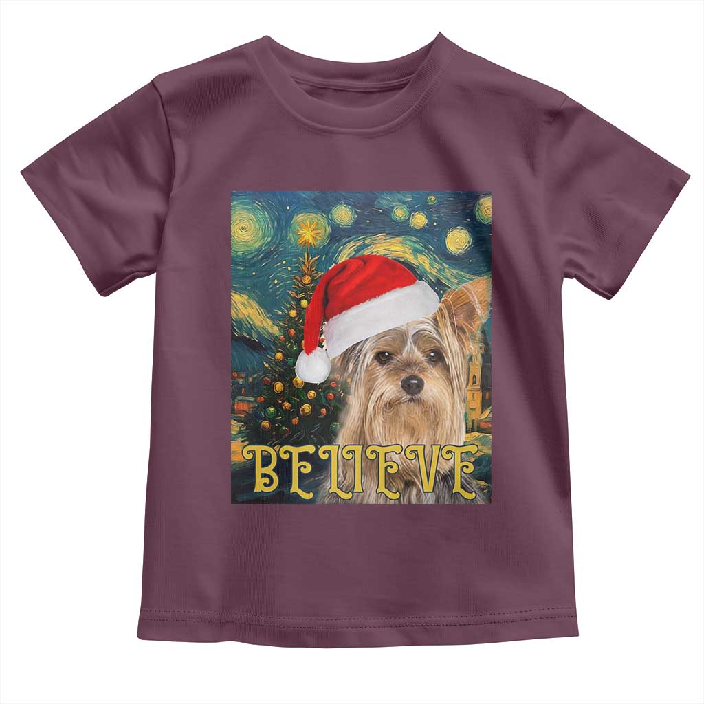 Funny Xmas Yorkshire Baby Shirt Believe Christmas Starry Night Dog Lover TS09 Maroon Print Your Wear
