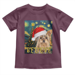 Funny Xmas Yorkshire Baby Shirt Believe Christmas Starry Night Dog Lover TS09 Maroon Print Your Wear