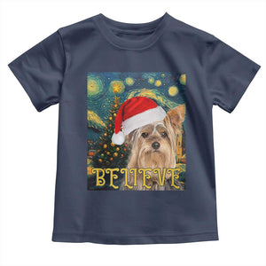 Funny Xmas Yorkshire Baby Shirt Believe Christmas Starry Night Dog Lover TS09 Navy Print Your Wear