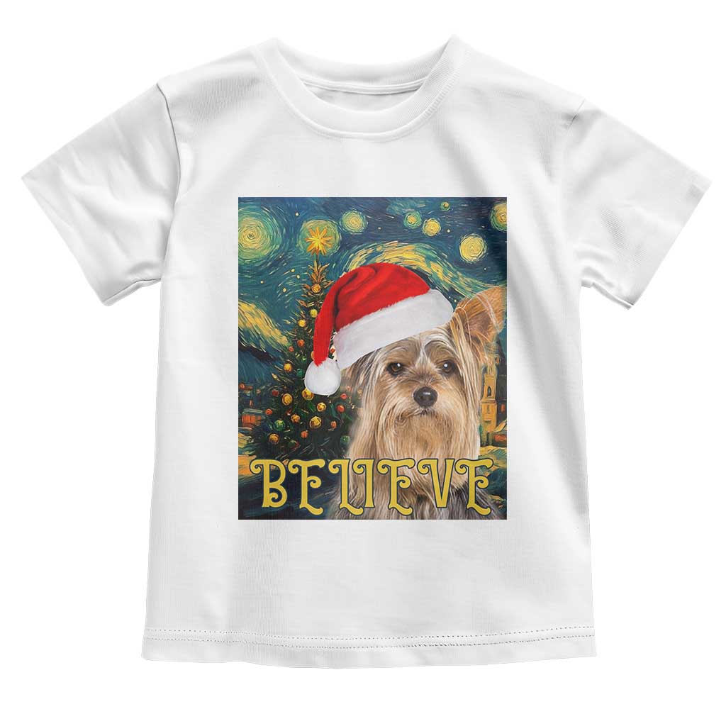 Funny Xmas Yorkshire Baby Shirt Believe Christmas Starry Night Dog Lover TS09 White Print Your Wear