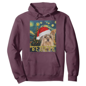 Funny Xmas Yorkshire Hoodie Believe Christmas Starry Night Dog Lover TS09 Maroon Print Your Wear