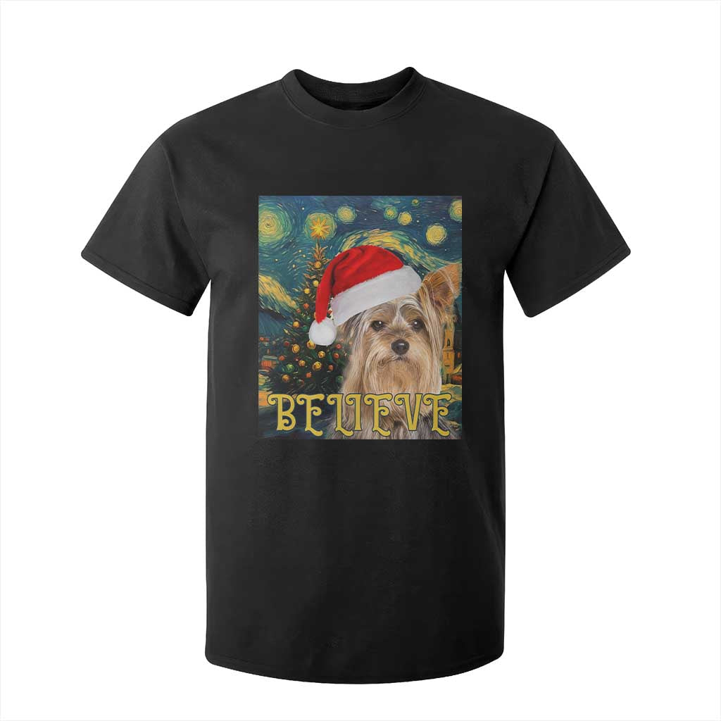 Funny Xmas Yorkshire T Shirt For Kid Believe Christmas Starry Night Dog Lover TS09 Black Print Your Wear