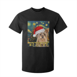 Funny Xmas Yorkshire T Shirt For Kid Believe Christmas Starry Night Dog Lover TS09 Black Print Your Wear
