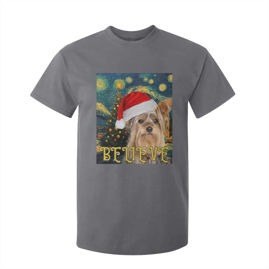 Funny Xmas Yorkshire T Shirt For Kid Believe Christmas Starry Night Dog Lover TS09 Charcoal Print Your Wear