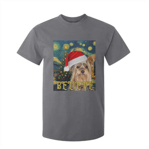 Funny Xmas Yorkshire T Shirt For Kid Believe Christmas Starry Night Dog Lover TS09 Charcoal Print Your Wear