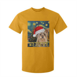 Funny Xmas Yorkshire T Shirt For Kid Believe Christmas Starry Night Dog Lover TS09 Gold Print Your Wear