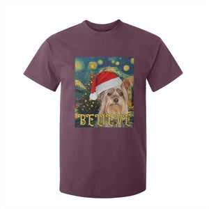 Funny Xmas Yorkshire T Shirt For Kid Believe Christmas Starry Night Dog Lover TS09 Maroon Print Your Wear