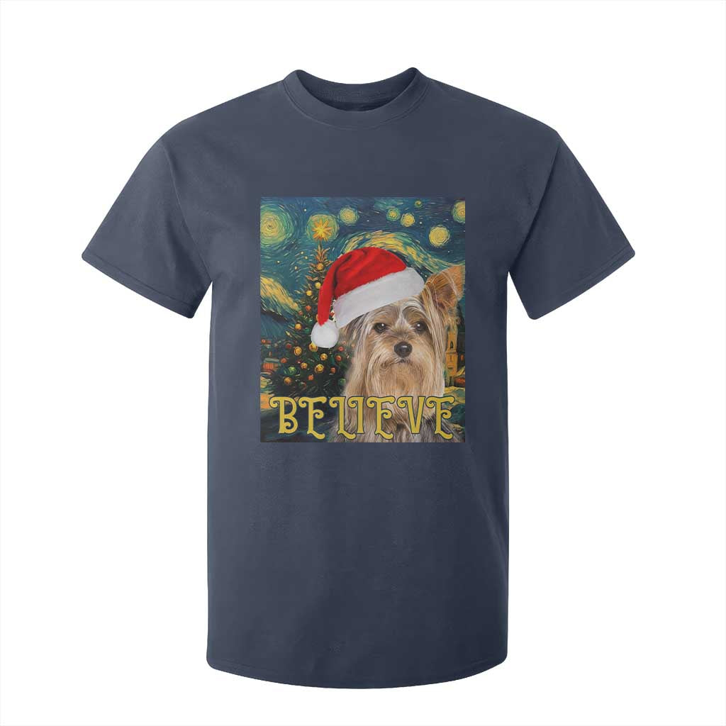 Funny Xmas Yorkshire T Shirt For Kid Believe Christmas Starry Night Dog Lover TS09 Navy Print Your Wear