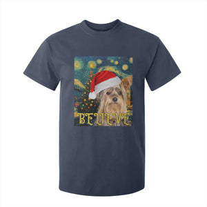 Funny Xmas Yorkshire T Shirt For Kid Believe Christmas Starry Night Dog Lover TS09 Navy Print Your Wear
