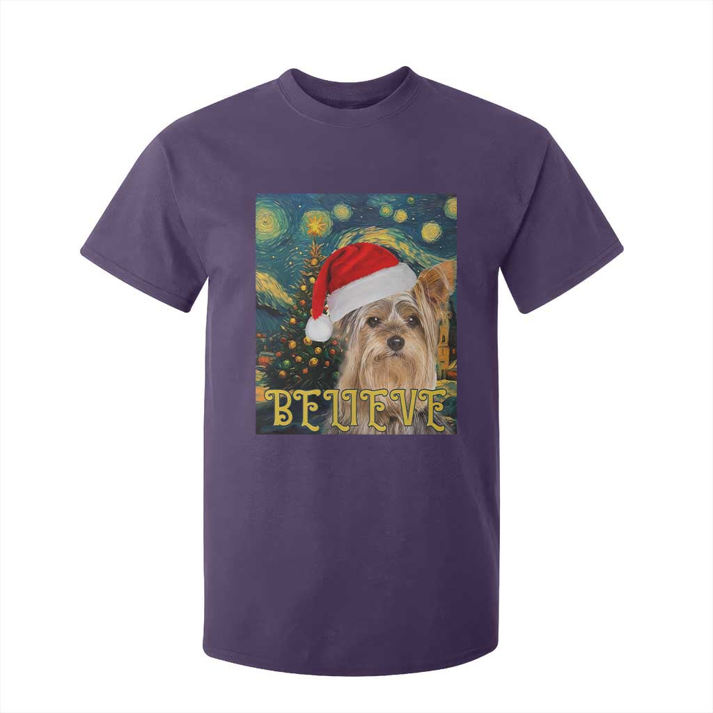 Funny Xmas Yorkshire T Shirt For Kid Believe Christmas Starry Night Dog Lover TS09 Purple Print Your Wear