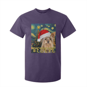 Funny Xmas Yorkshire T Shirt For Kid Believe Christmas Starry Night Dog Lover TS09 Purple Print Your Wear