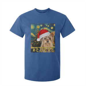 Funny Xmas Yorkshire T Shirt For Kid Believe Christmas Starry Night Dog Lover TS09 Royal Blue Print Your Wear