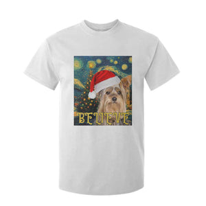 Funny Xmas Yorkshire T Shirt For Kid Believe Christmas Starry Night Dog Lover TS09 White Print Your Wear