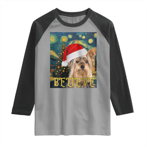 Funny Xmas Yorkshire Raglan Shirt Believe Christmas Starry Night Dog Lover TS09 Sport Gray Black Print Your Wear