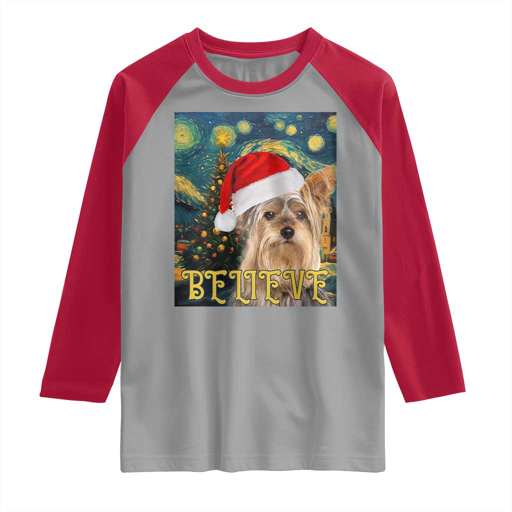 Funny Xmas Yorkshire Raglan Shirt Believe Christmas Starry Night Dog Lover TS09 Sport Gray Red Print Your Wear