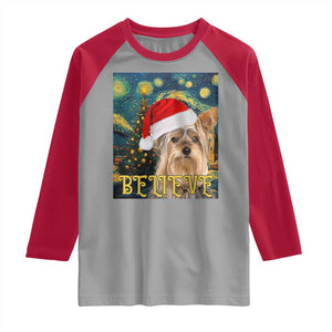 Funny Xmas Yorkshire Raglan Shirt Believe Christmas Starry Night Dog Lover TS09 Sport Gray Red Print Your Wear