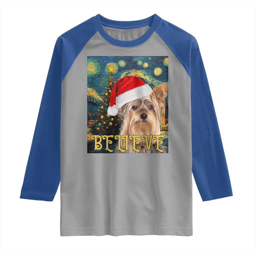 Funny Xmas Yorkshire Raglan Shirt Believe Christmas Starry Night Dog Lover TS09 Sport Gray Royal Print Your Wear