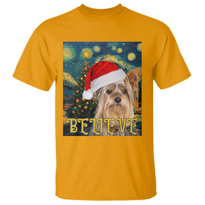 Funny Xmas Yorkshire T Shirt Believe Christmas Starry Night Dog Lover TS09 Gold Print Your Wear