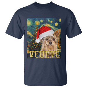 Funny Xmas Yorkshire T Shirt Believe Christmas Starry Night Dog Lover TS09 Navy Print Your Wear