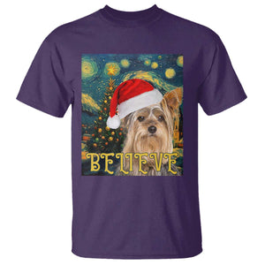 Funny Xmas Yorkshire T Shirt Believe Christmas Starry Night Dog Lover TS09 Purple Print Your Wear