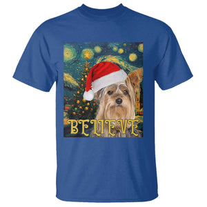 Funny Xmas Yorkshire T Shirt Believe Christmas Starry Night Dog Lover TS09 Royal Blue Print Your Wear