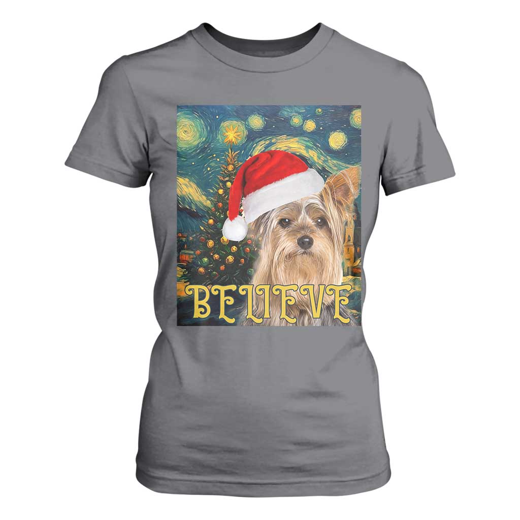 Funny Xmas Yorkshire T Shirt For Women Believe Christmas Starry Night Dog Lover TS09 Charcoal Print Your Wear
