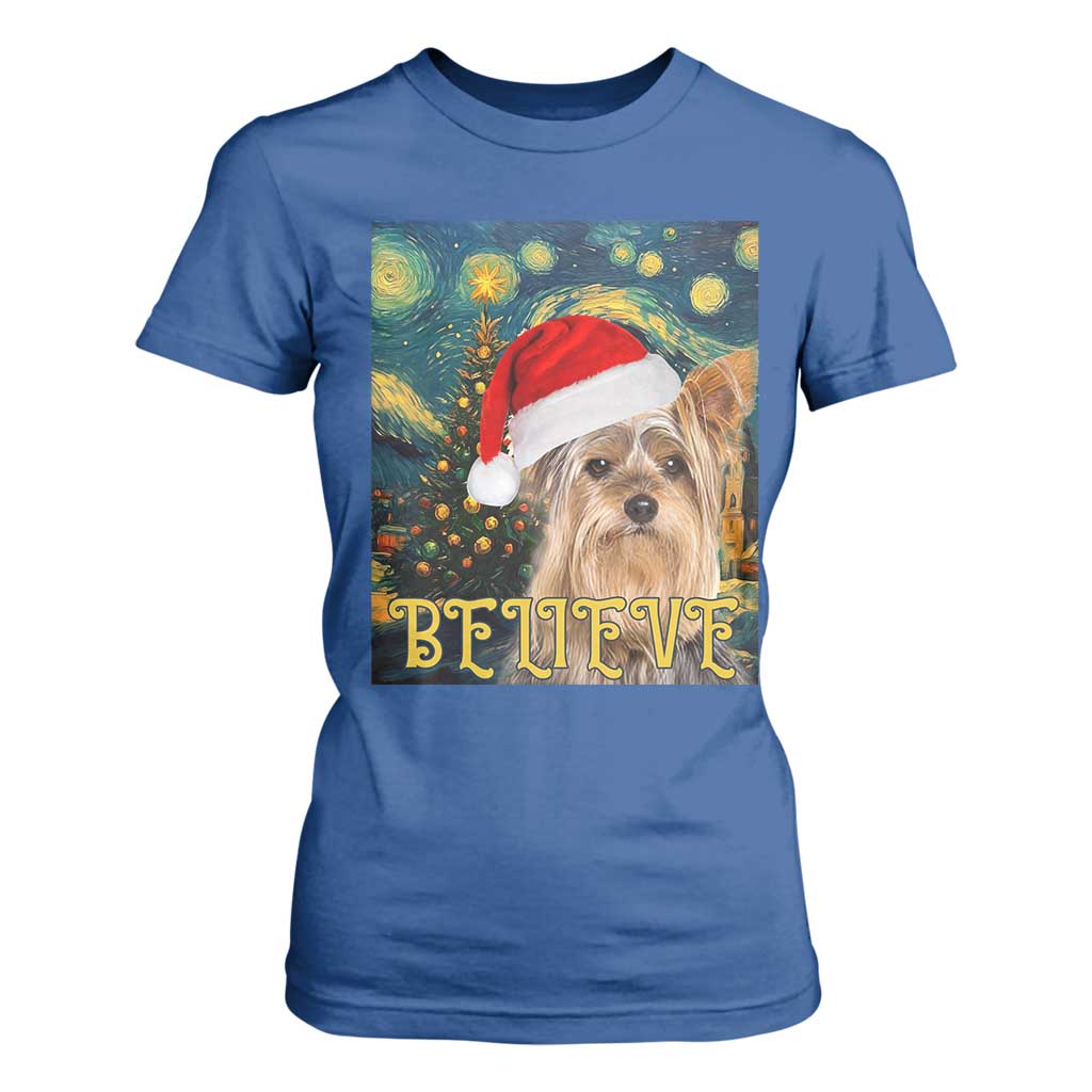 Funny Xmas Yorkshire T Shirt For Women Believe Christmas Starry Night Dog Lover TS09 Royal Blue Print Your Wear