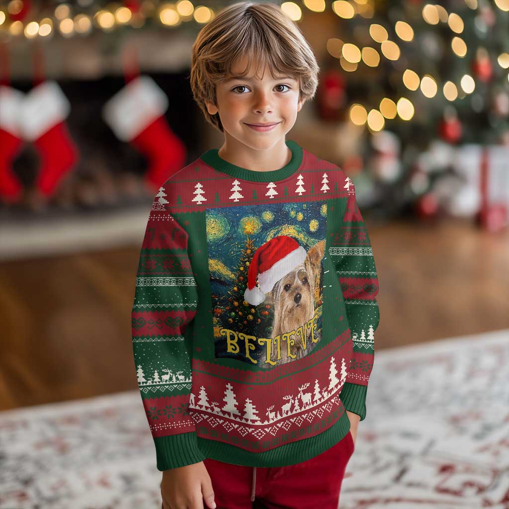 Funny Xmas Yorkshire Ugly Christmas Sweater Believe Christmas Starry Night Dog Lover TS09 Christmas Print Your Wear