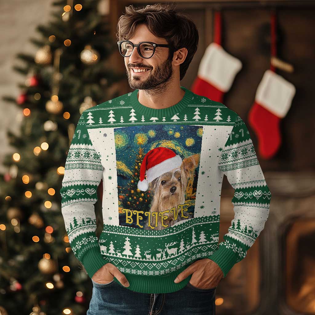 Funny Xmas Yorkshire Ugly Christmas Sweater Believe Christmas Starry Night Dog Lover TS09 Green Print Your Wear