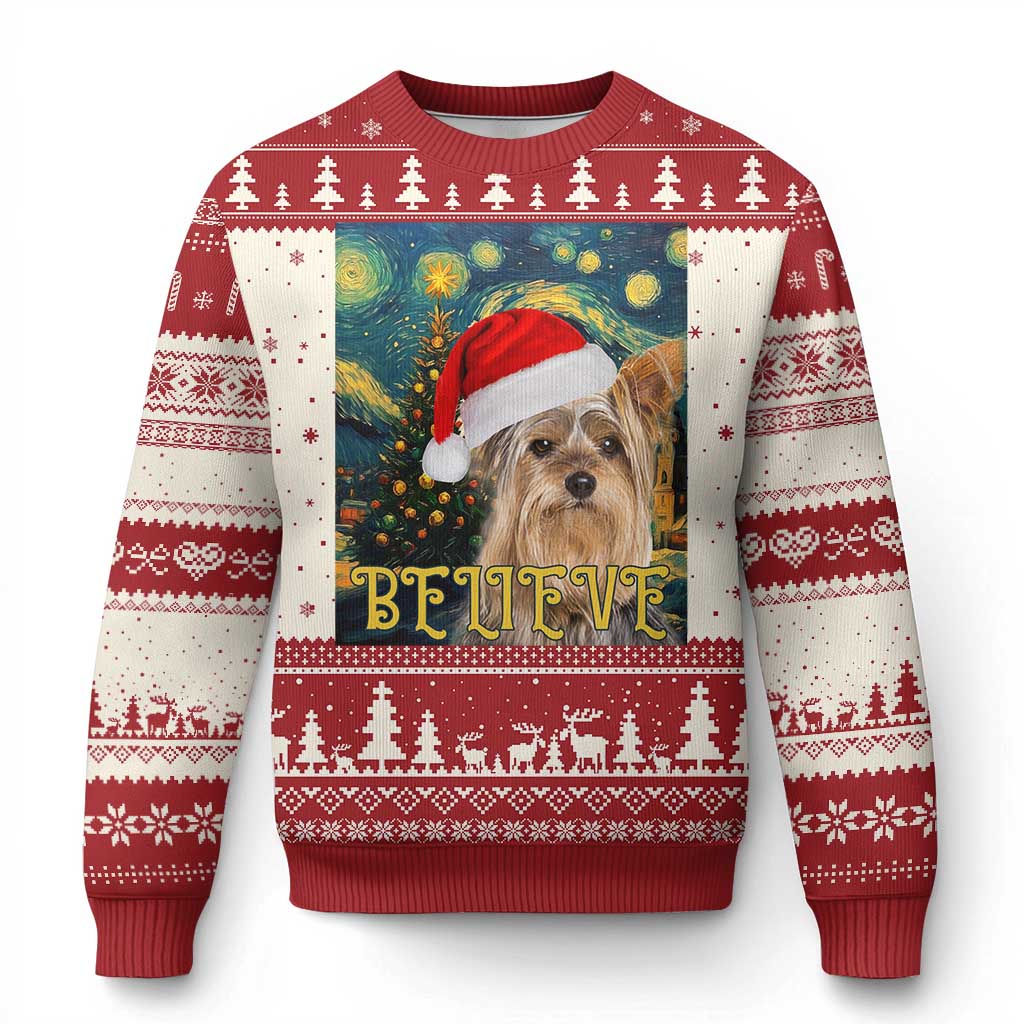 Funny Xmas Yorkshire Ugly Christmas Sweater Believe Christmas Starry Night Dog Lover TS09 Red Print Your Wear