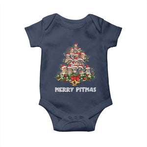 Funny Xmas Pitbull Baby Onesie Merry Pitmas Christmas Tree Dog Lover TS09 Navy Print Your Wear