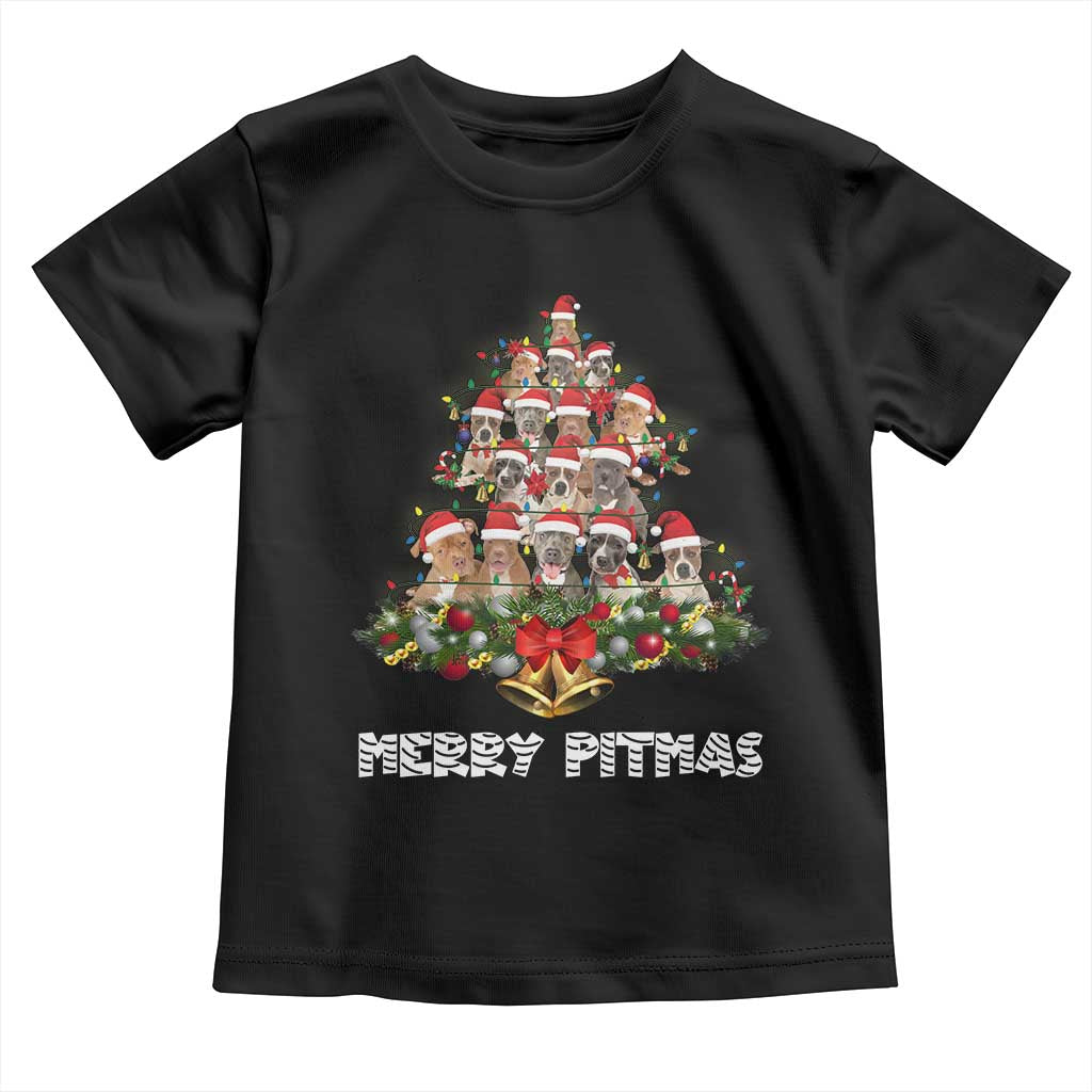 Funny Xmas Pitbull Baby Shirt Merry Pitmas Christmas Tree Dog Lover TS09 Black Print Your Wear