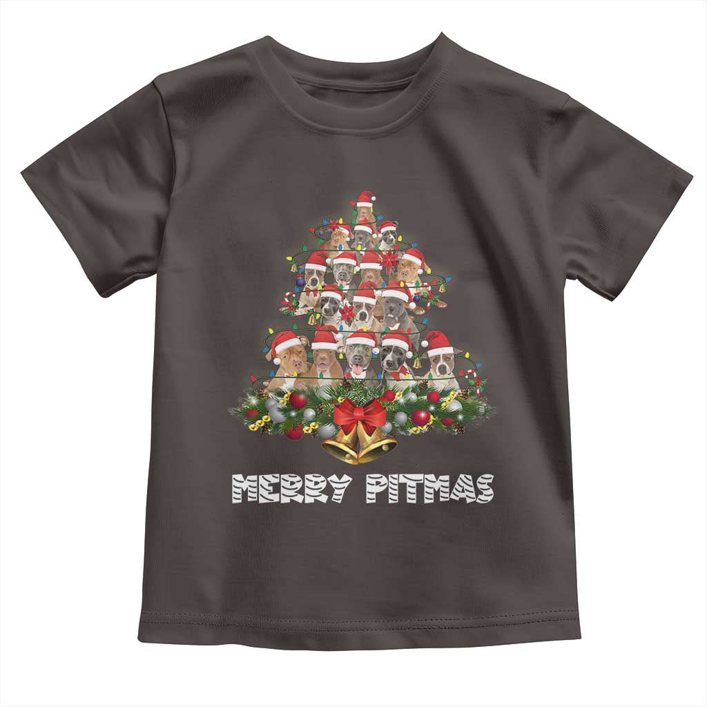 Funny Xmas Pitbull Baby Shirt Merry Pitmas Christmas Tree Dog Lover TS09 Dark Chocolate Print Your Wear